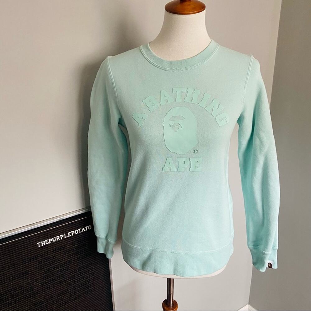BAPE A Bathing Ape Light Blue Logo Crewneck Sweatshirt Size XS